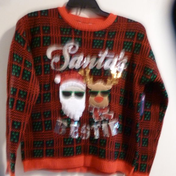 Holiday Special  Santa's Bestie Christmas Sweater Red Green/ NEW  sz L - Picture 4 of 8
